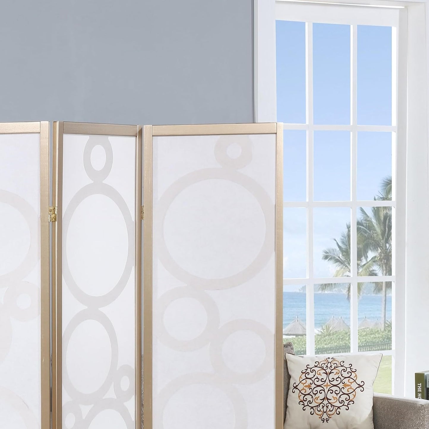 NicBex Room Divider 4 Panel Room Dividers with Circle Pattern Partition Room Dividers and Folding Privacy Screens Wall Divider for Home, Office, Room Separation,70" W x 1" D x 70" H, Gold