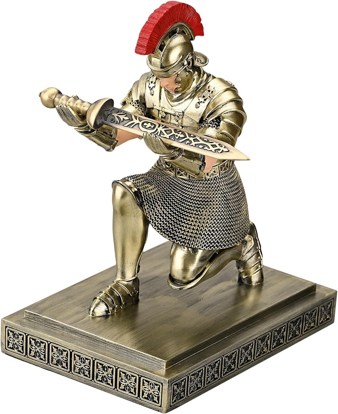 Roman Praetorian Warrior Knight Pen Holder Desk Ornament Resin Pencil Holder Desk Accessories and Organizer for Office with a Letter Opener (Bronze)