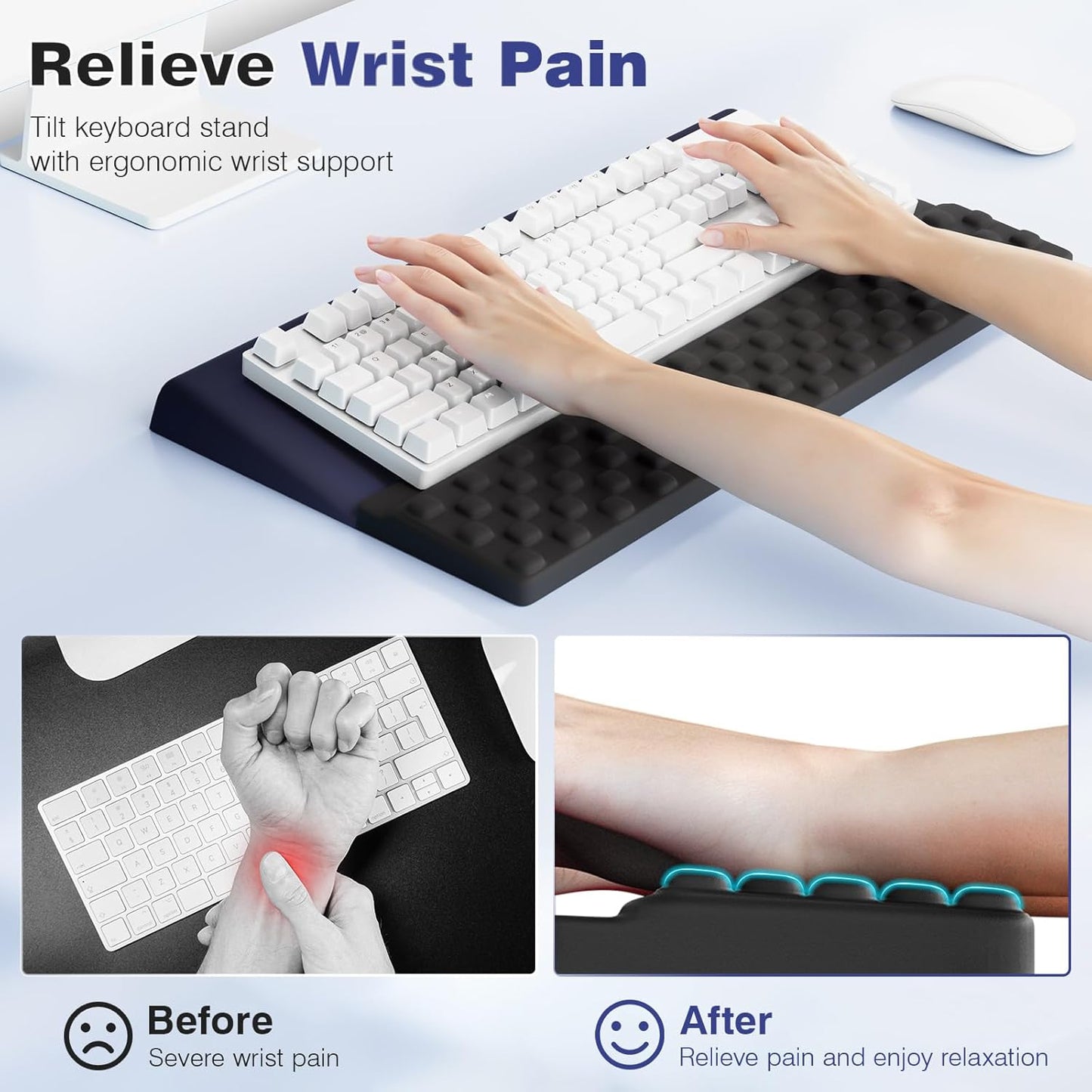 Ospelelf Ergonomic Keyboard Wrist Rest Stand Riser Holder Pad for Typing Black Blue