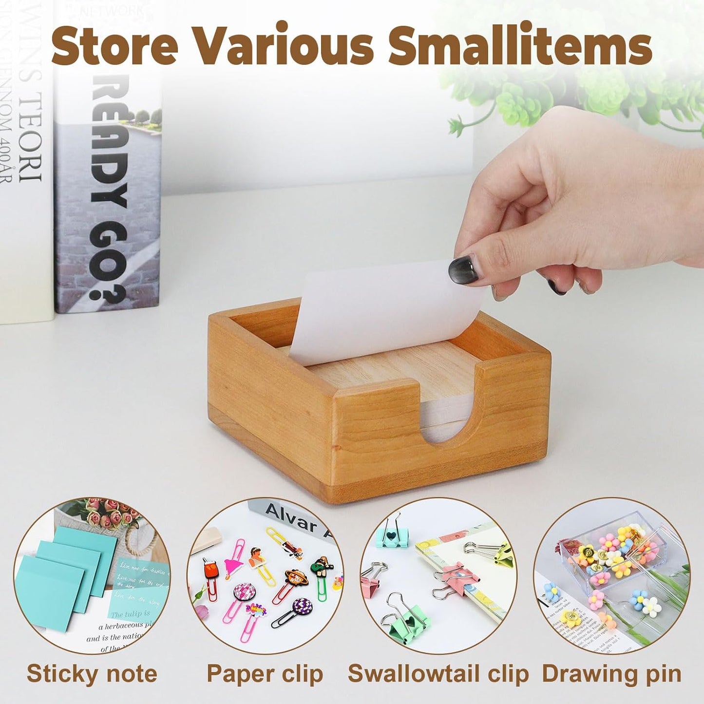 MultiBey Cherry Wood Sticky Note Holder, Self -Sticky Note Pad Holder, Thicked Wooden Post it Note Dispenser Memo Pad Holder, Desktop Accessories Organizer for Office School Home