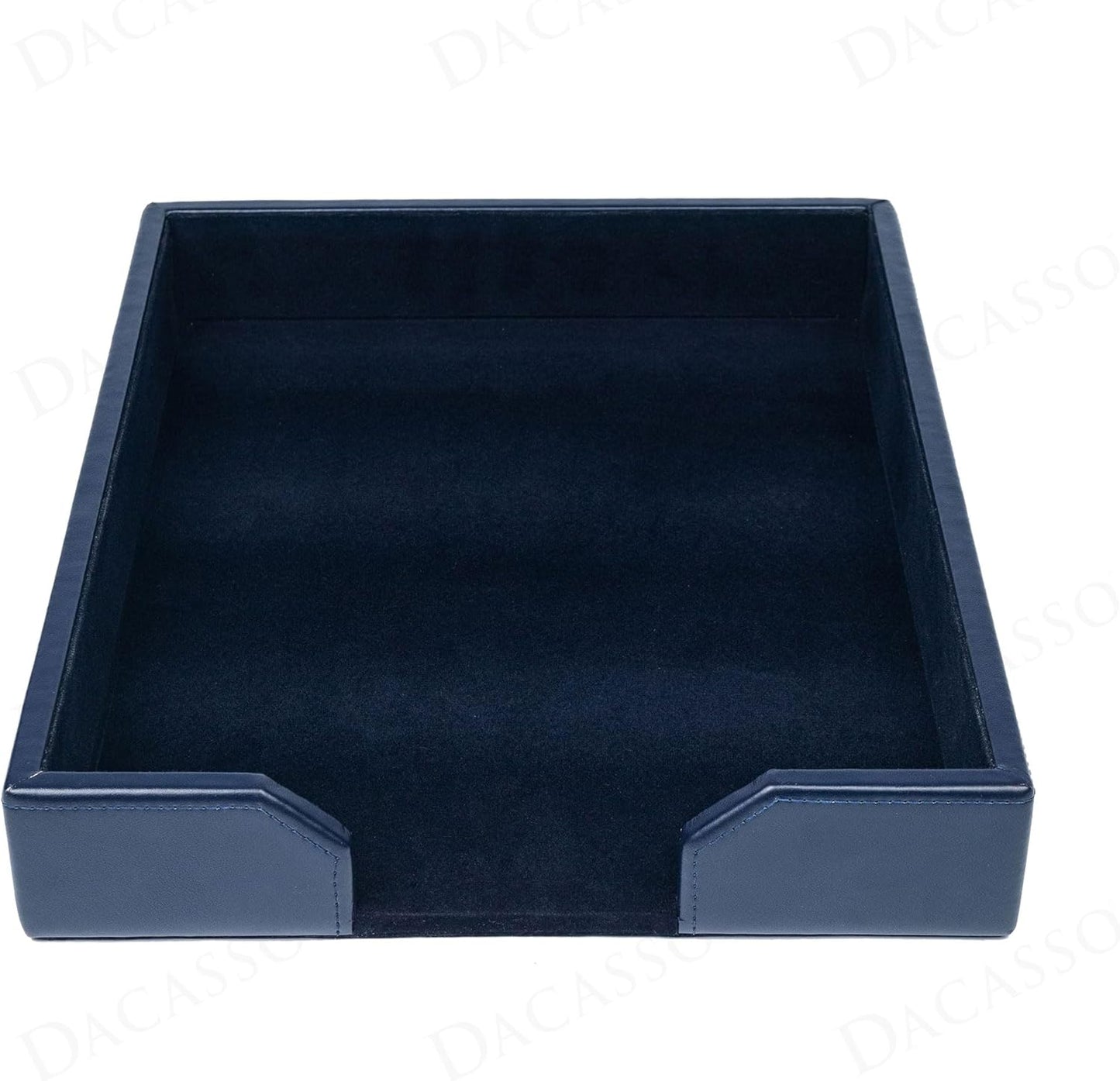 Dacasso Navy Blue Bonded Leather Luxury Letter Tray Holder & Paper Organizer for Desk - Executive Desk Decor & Office Organization Essential
