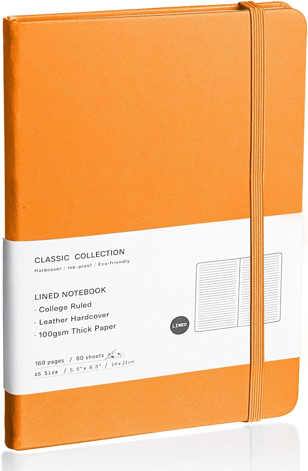 Lined Journal Notebook, (Orange), 160 Pages, Medium 5.7 inches x 8 inches - 100 gsm Thick Paper, Hardcover