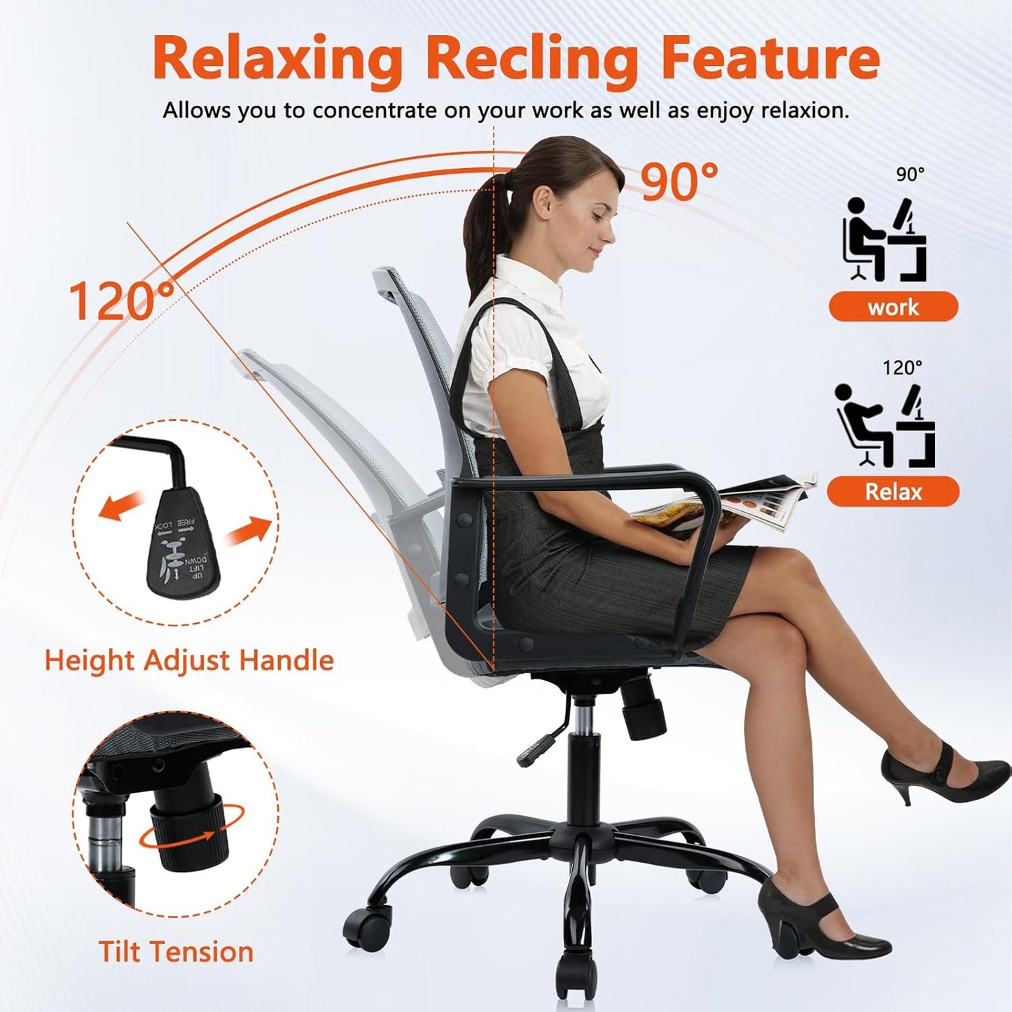 CLATINA Ergonomic Office Desk Chair - Mesh Office Chair with Adjustable Lumbar Support, Rolling Comfortable Computer Task Chairs with Arms for Home Conference-Gray, 8 Pack