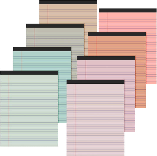 Fuutreo 8 Pcs 8.5'' x 11'' Colored Legal Pad Writing Pads Narrow Ruled 50 Sheets Per Notepad Perforated Writing Notepad Office Supplies for College Office Business (Bohemian Color)
