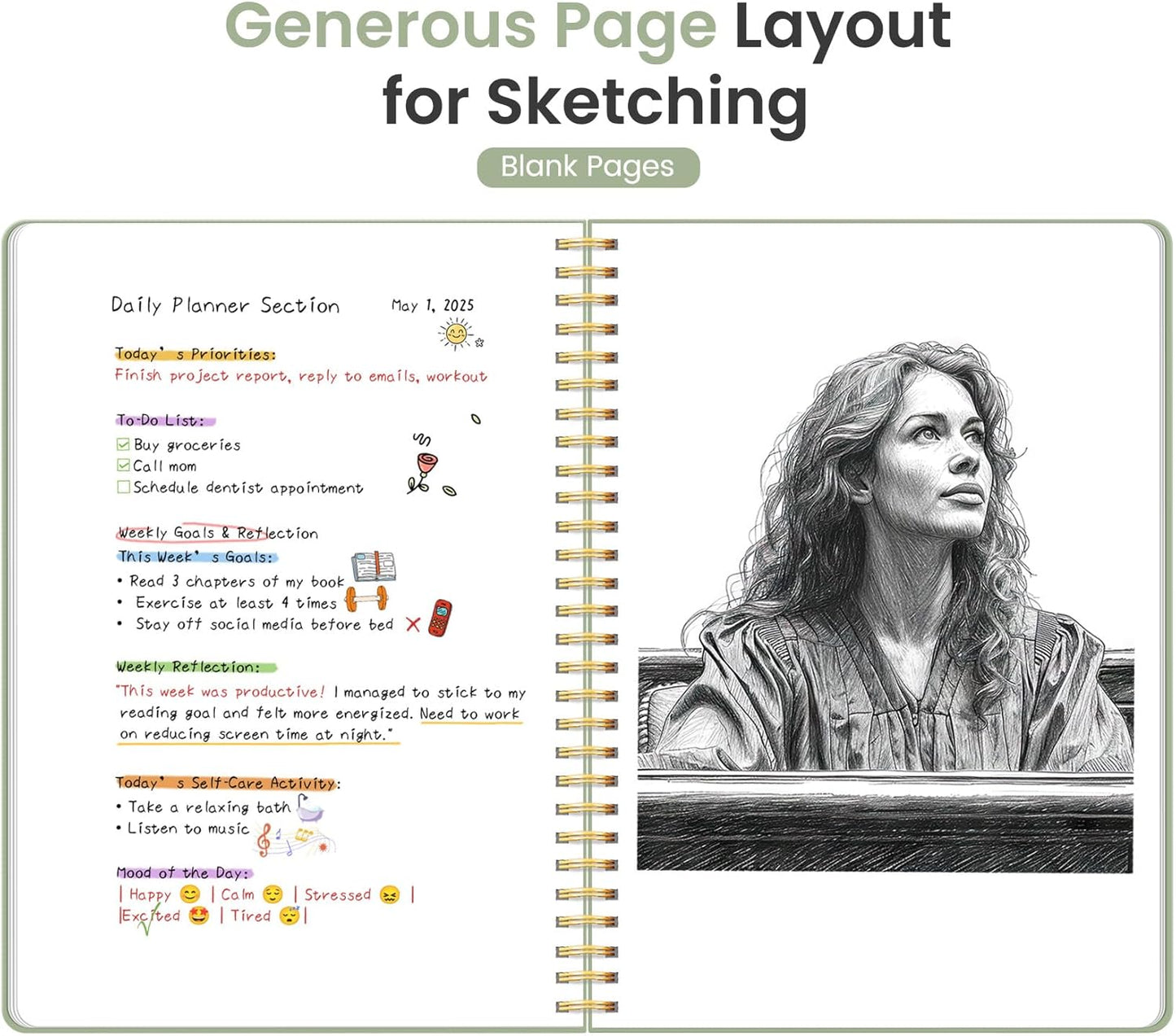 Taja Spiral Blank Notebook, 8.5"x11" Notebooks for Work, Large A4 Journal for Women & Men, Sketch Journal, Journaling Notebook for Writing, Plastic Cover Spiral Journal, Green