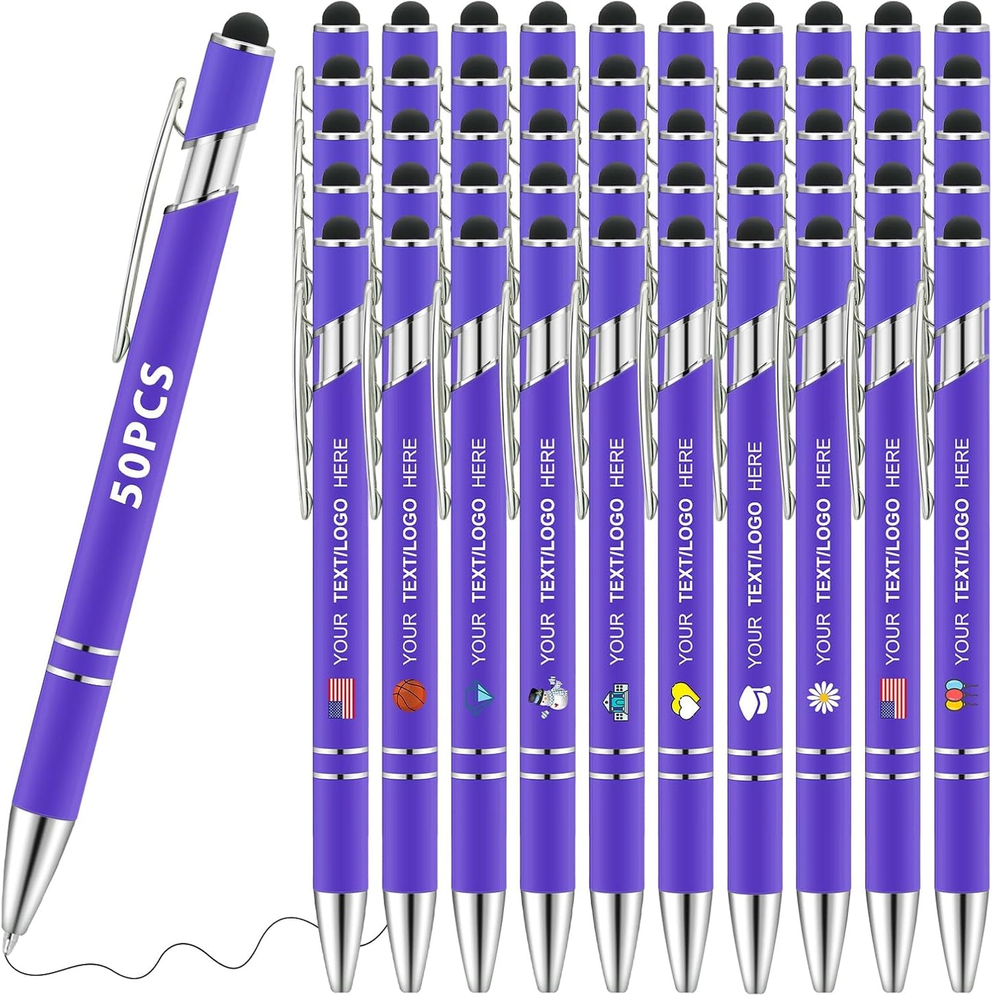 Personalized Pens 50pcs with Stylus Custom Ballpoint Pens in Bulk Engraved with Logo Text Personalized Bulk Black Ink for Office College Business