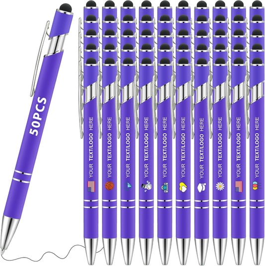 Personalized Pens 50pcs with Stylus Custom Ballpoint Pens in Bulk Engraved with Logo Text Personalized Bulk Black Ink for Office College Business