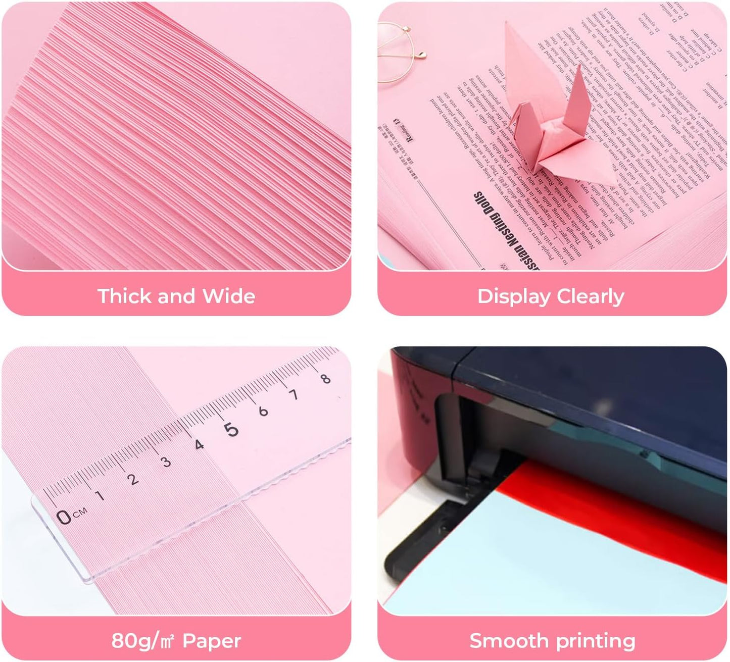 M&G 100 Sheets Pink Copy Printing Paper, 8.3 X 11.7 inch Colored Printer Papers, Pink Construction Paper for Card Making Scrapbooking School Office Party DIY Craft