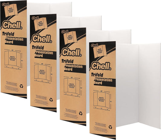 Chell 36" x 48" Large Trifold Poster Board, 4 Pack, White Corrugated Project Boards for Science Fair, School Projects, Event Displays and Business Presentations