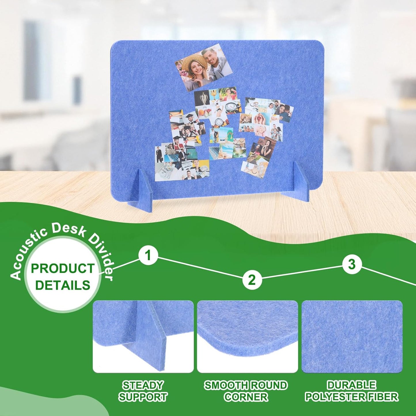 PATIKIL Desk Divider, 2 Set 24 x 16 Inch Acoustic Freestanding Desk Divider Desk Privacy Panel with 4 Pcs Support Feet for Library Office Workstation, Blue