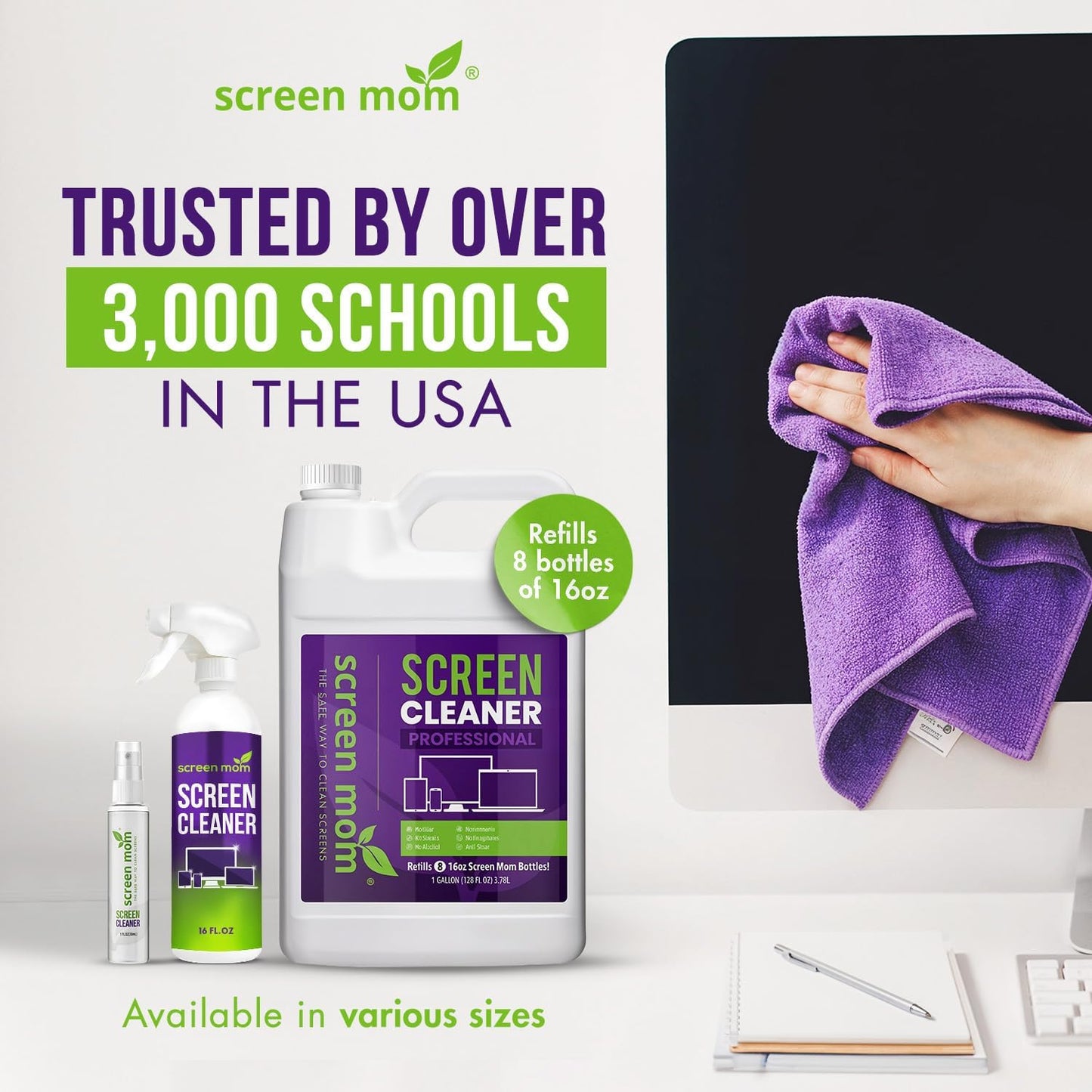 Screen Cleaner Spray and Microfiber Cloths 2-Pack (2x1oz) by Screen Mom-Screen Cleaner Spray and Wipe for TV, Computer, Phone, iPad, Car Screen Cleaning Kit Electronic Cleaner Spray