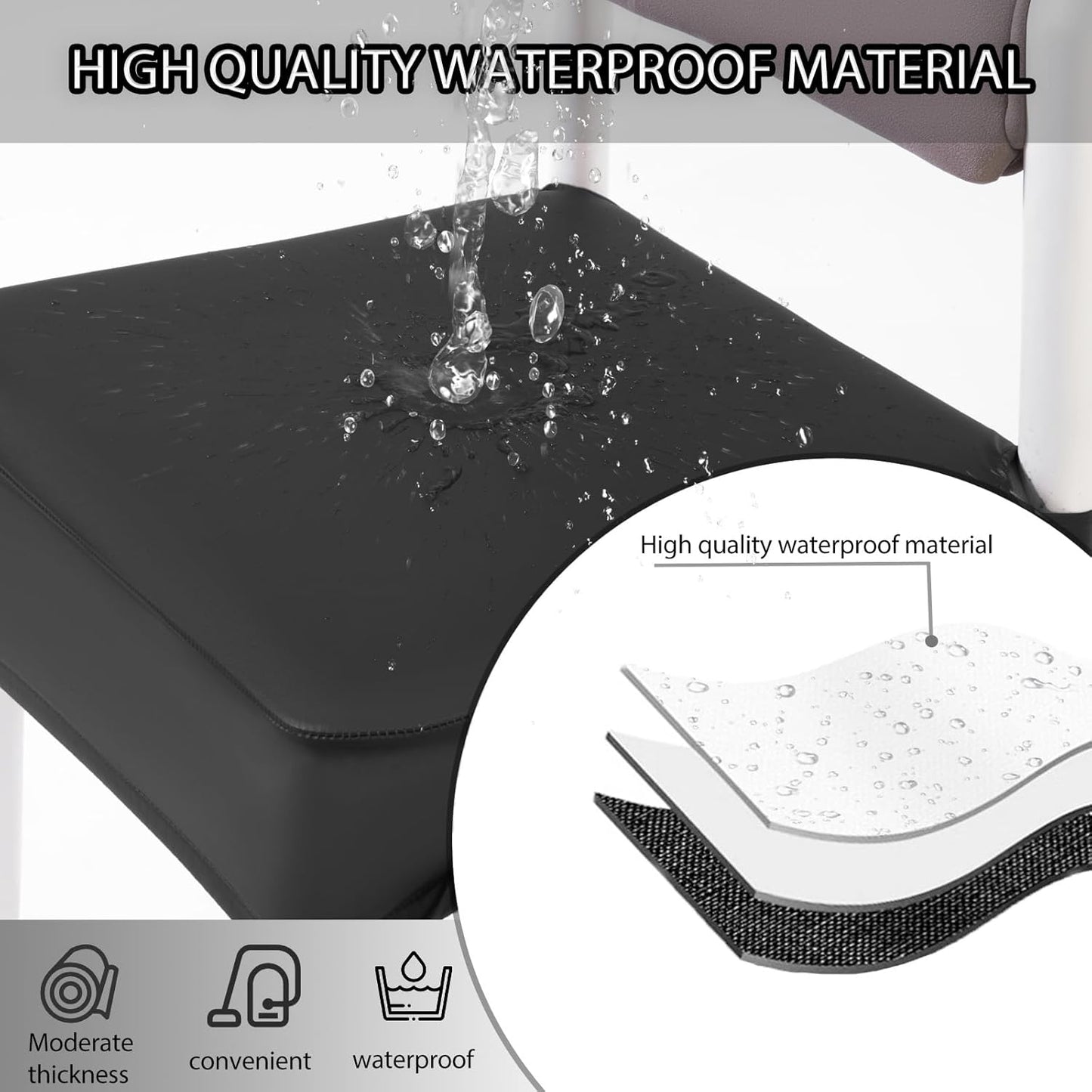 CWK Waterproof PU Leather Dining Chair Covers Set of 1-Stretchable Chair Seat Slipcovers, Removable & Washable Protector for Dining Room,Home,Office,Wedding,Rear Covers (PU-Black)