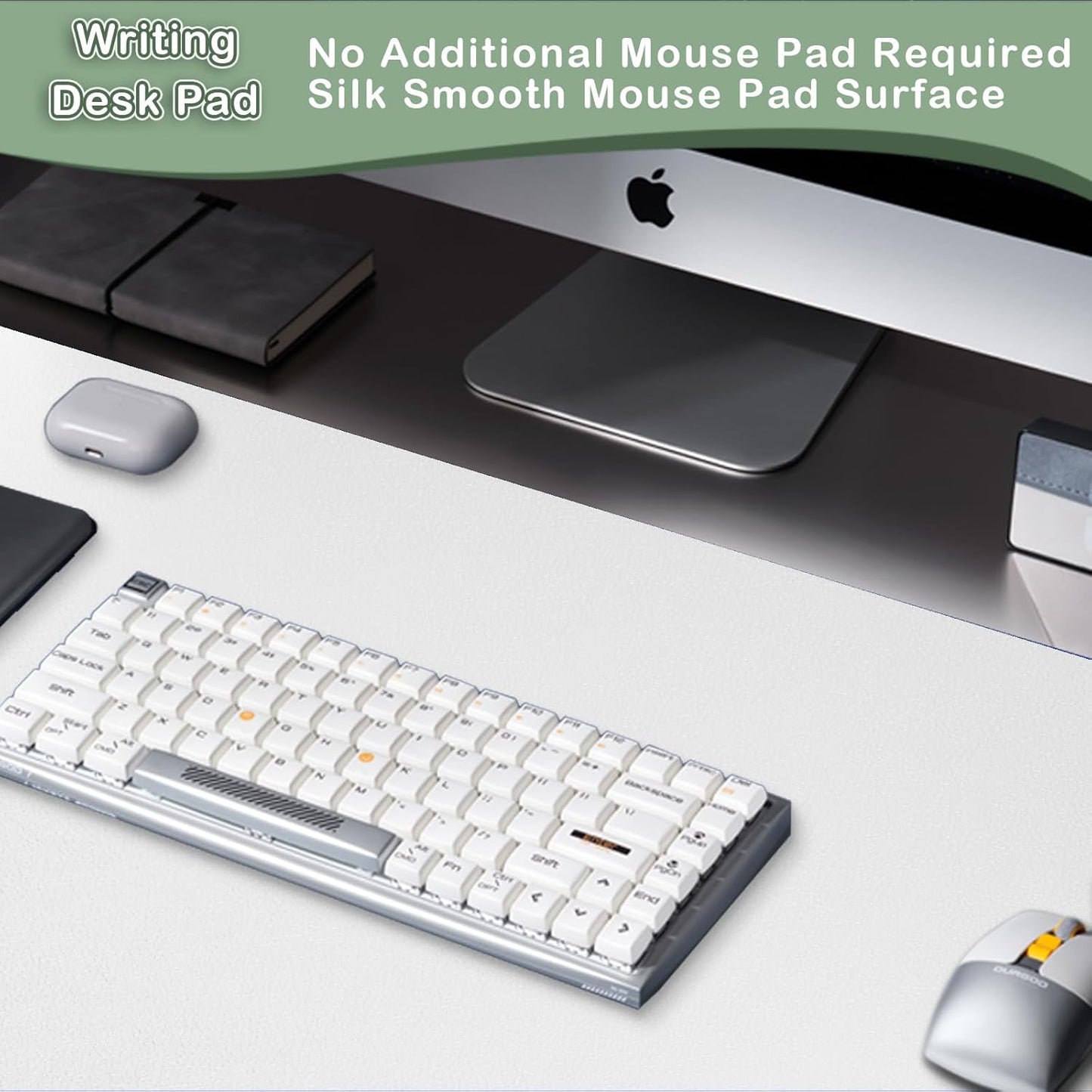 Boutilon Leather Desk Pad Protector,Non-Slip Mouse Pad,Laptop Desk Pad,Office Mouse Mat,Waterproof Leather Desk Blotter,Desk Writing Pad for Office and Home (XXXL-White,47"x 24")