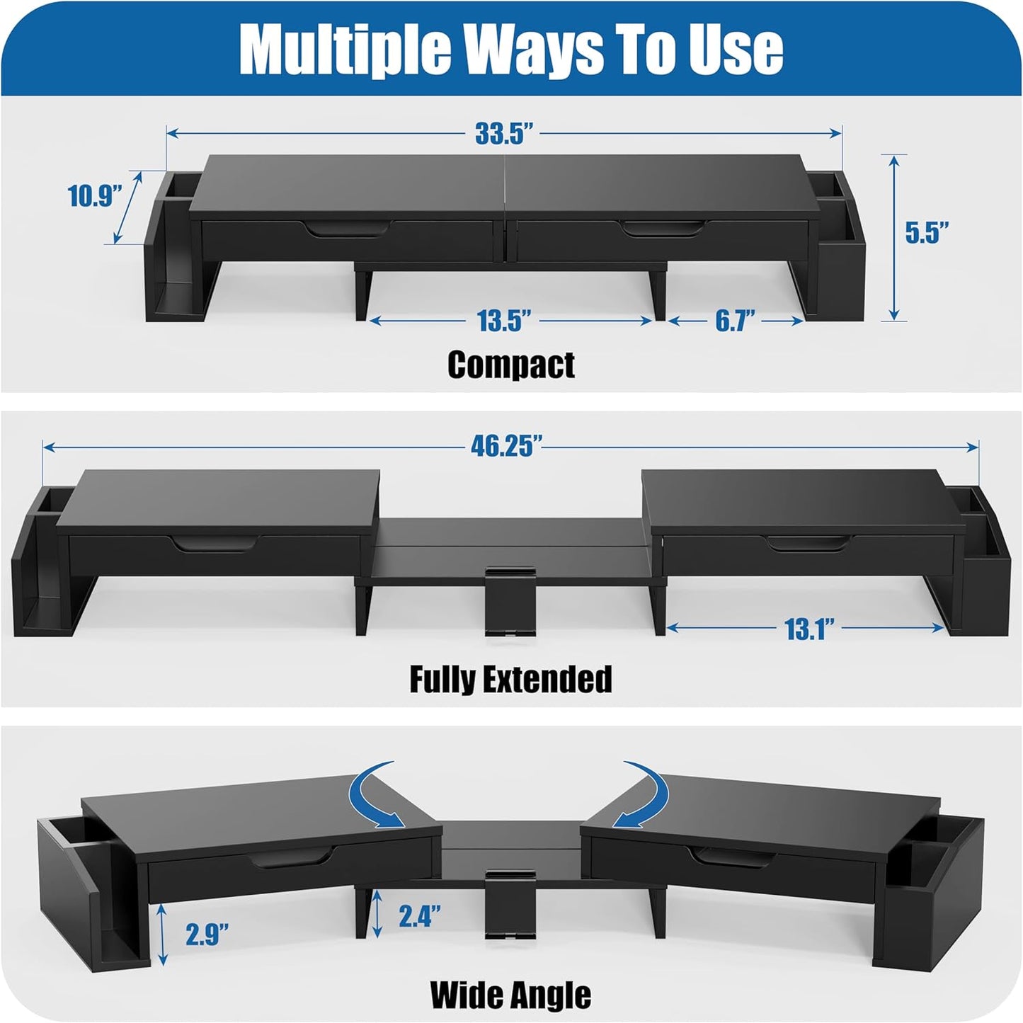 Simple Houseware Desk Dual Monitor Stand Riser with Pull-Out Drawers, Black