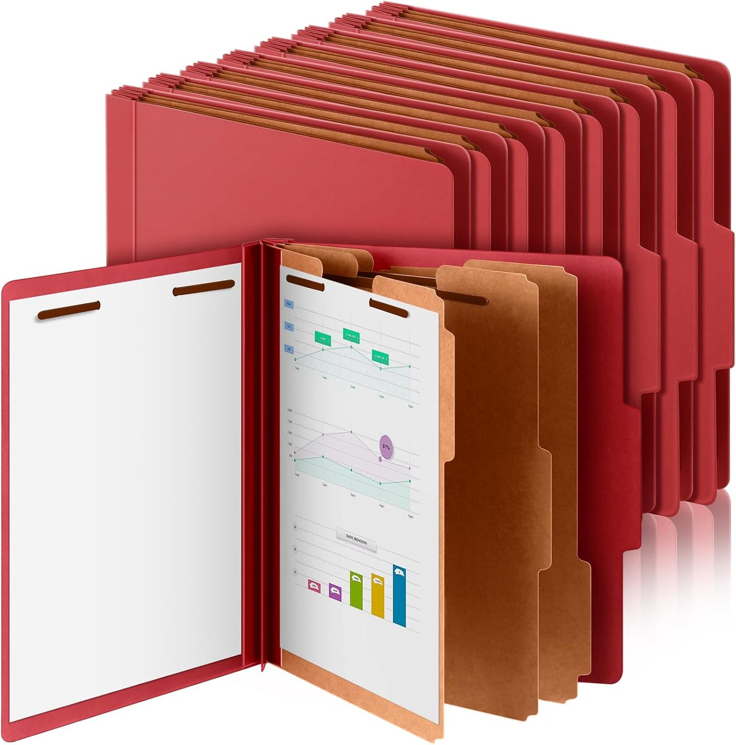 24 Pcs Classification Folders Letter Size, 3 Divider Pressboard File Folder with Fasteners, Expanding File Organizer Bulk for Teachers, Clergy, Office, Church, Christmas Donations (Red)