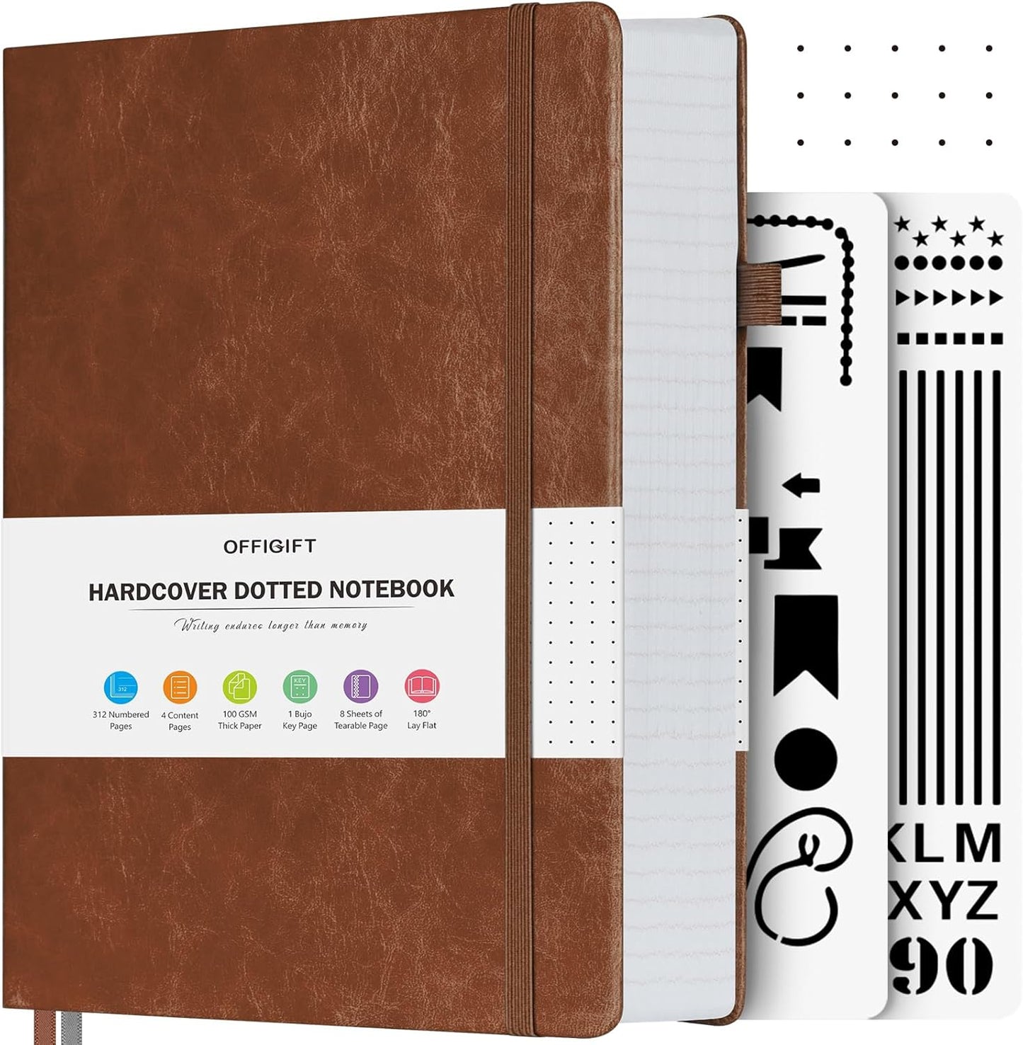 Bullet Dotted Journal Notebook, 312 Numbered Pages A5 Hardcover Dotted Notebooks, 100gsm No Bleed Paper Dot Grid Notebook with Index Pages, Dot Journal for Women Men, 5.75" x 8.38", Brown
