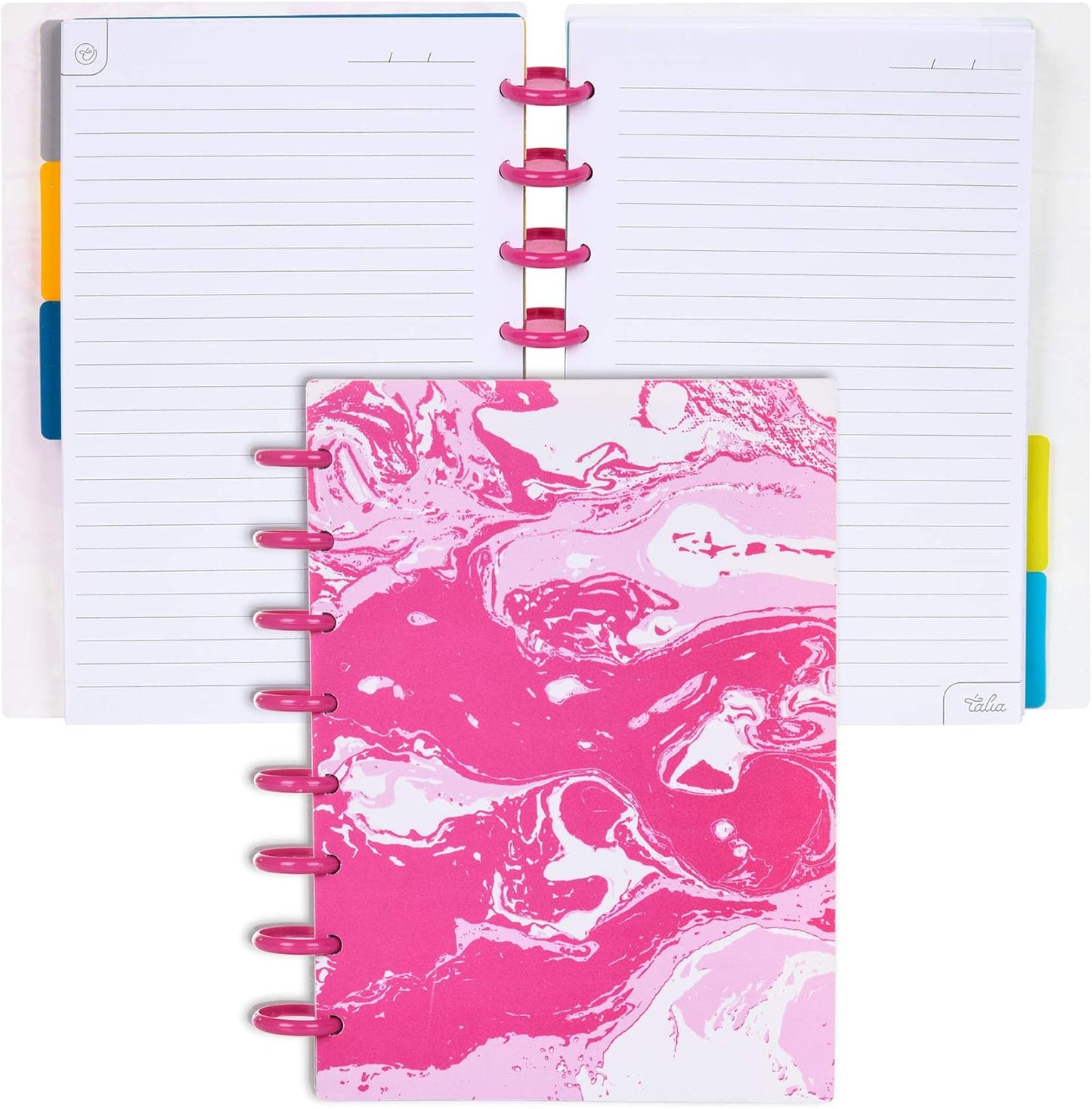 Talia Discbound Notebooks, Planner, Customizable, (Pink Marble Flow w/90's Pink Discs, Junior (5.5in x 8.5in))