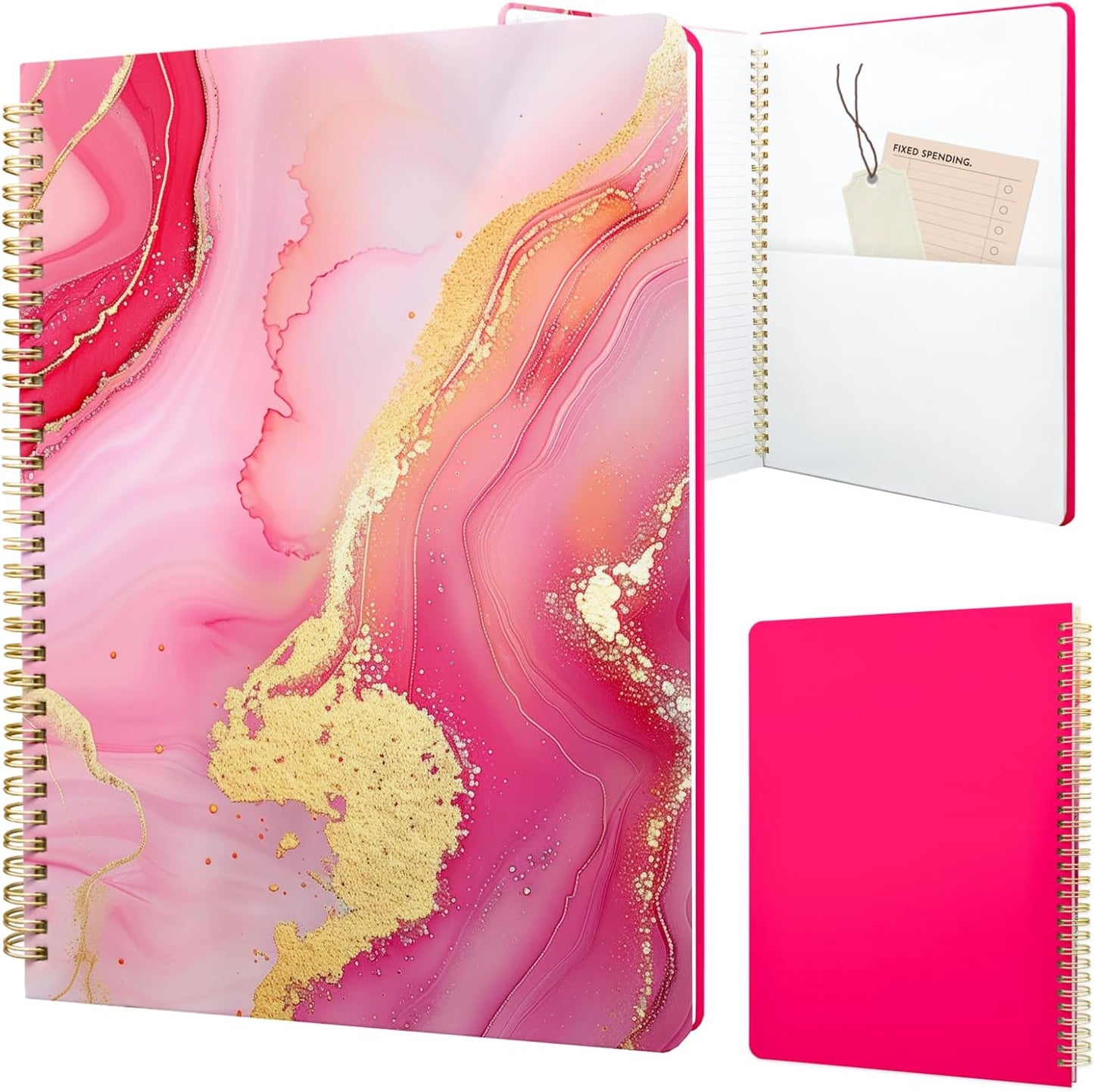 Cute Spiral Notebook journal A4 Aesthetic Pretty Design for Women Girls Kawaii with Pocket, 8.5 x 11 inch, Lined, Marble