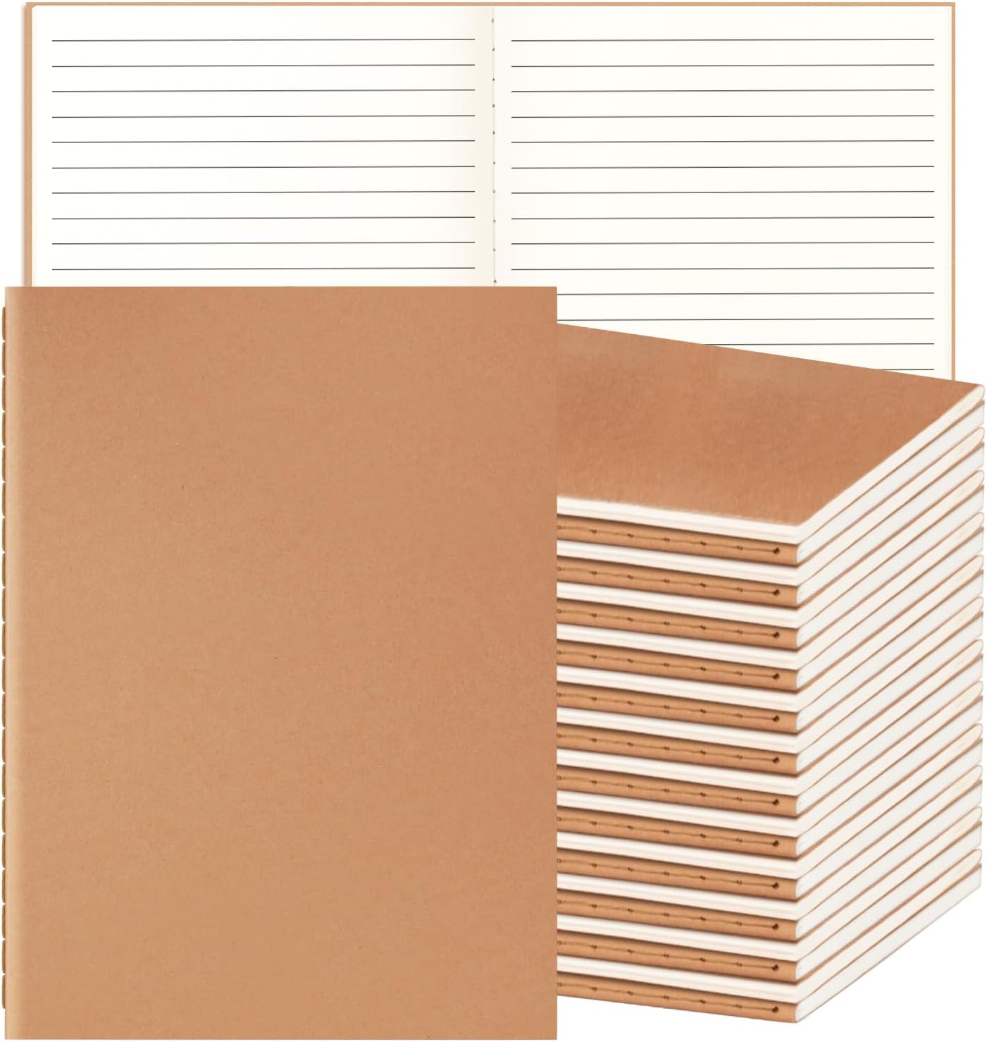 24 Pack A5 Ruled Lined Kraft Notebooks Bulk, Journaling Notebooks, A5 Lined College Ruled Notebook, 8.3x5.5 Inches 60 Pages Travel Journal Notebooks Set for Work, School, Student, Kids, Writing