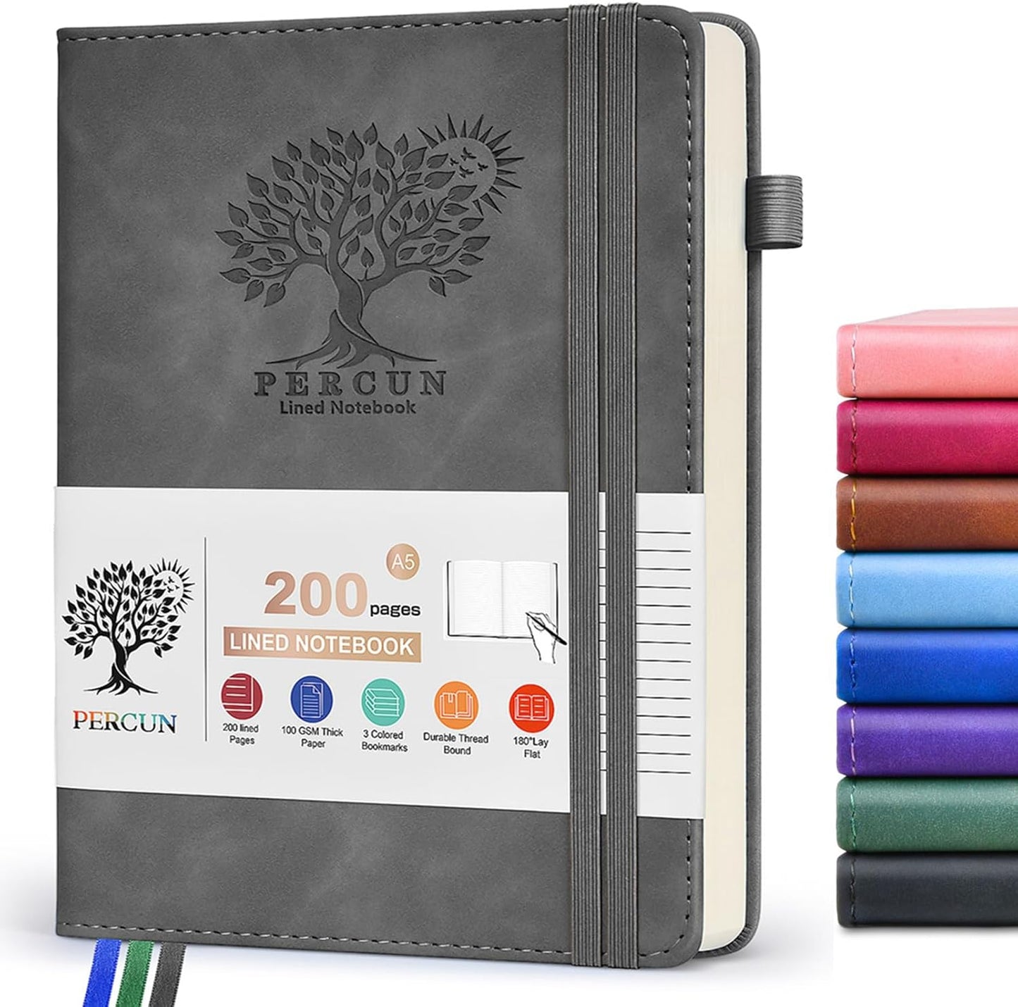 Lined Journal Notebook for Men & Women,200 Pages A5 Hardcover Leather Notebook (5.9"x8.5"), Travel Journal for Work, School, Business Writing, Note Taking, Notepad Diary (Grey)