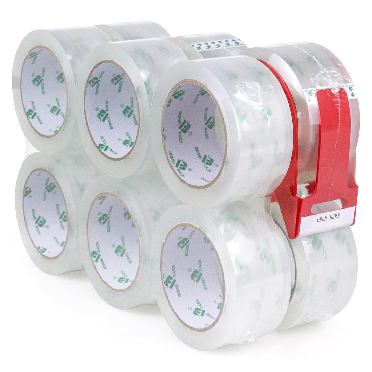 BOMEI PACK 12 Rolls Clear Packing Tape Rolls with Free Dispenser, Heavy Duty Refill Tape for Shipping Moving and Packaging, 2.4Mil 1.88 Inch x 60 Yard