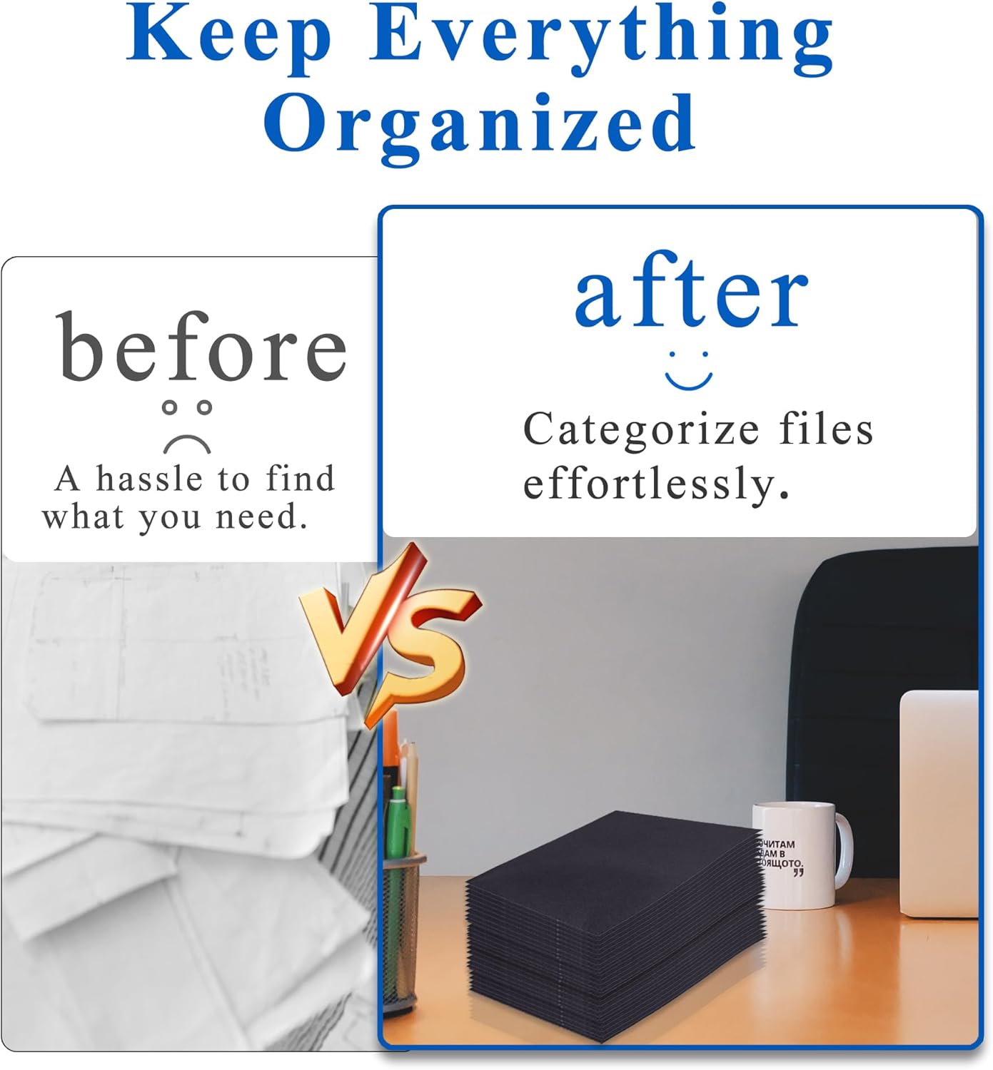 Zzrywuty 100 Packs Two Pocket File Folders with Business Card Slot,Textured Paper,Letter Size,Holds 100 Sheets for School,Office,Business,Black