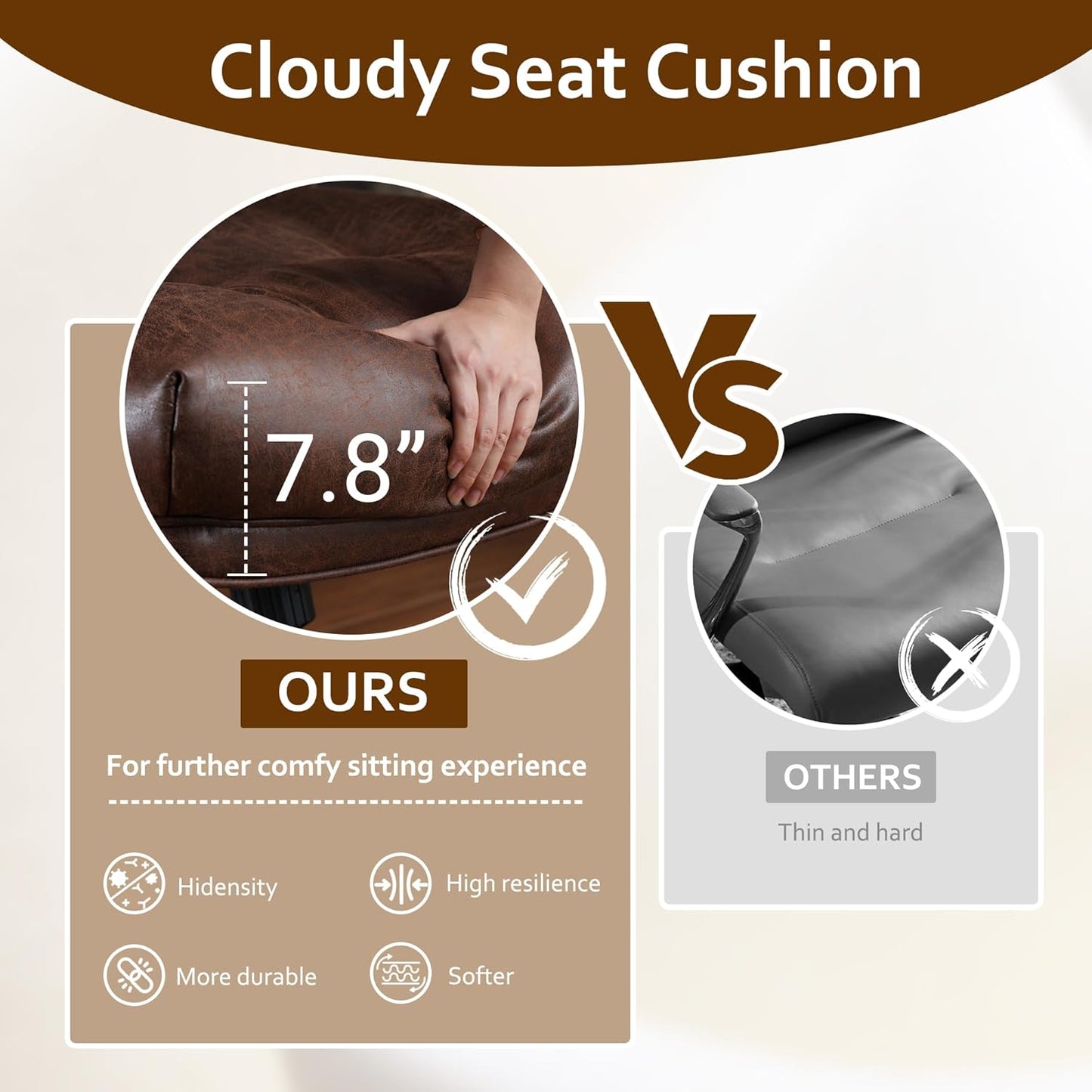 Faux Leather Executive Office Chair - Big and Tall Ergonomic Home Office Chair,Reclining Computer Desk Chair w/Lumbar Support,Adjustable Task Chair Swivel Rolling Chair with Wheels,Dark Brown,Suede