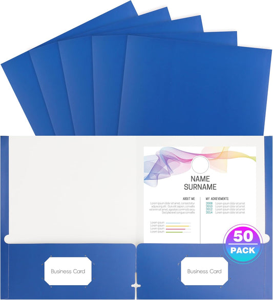 50 Pack Folders with Pockets, Pocket Folders Fit Letter Size Paper, with Business Card Slot, 2-Pocket Folder for School Office Home Business