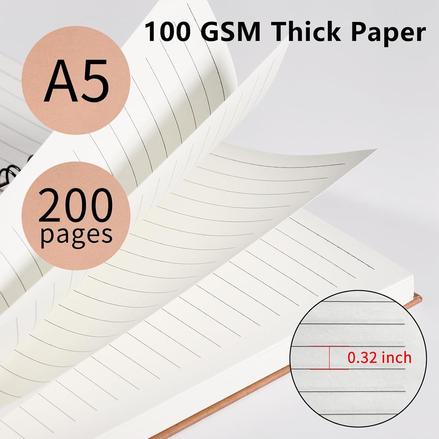 3 Pack Spiral Notebooks 5.83"x8.27", 200 Pages/100 Sheets A5 Spiral Notebook Journal, with Kraft Hard Cover, Ruled Lined Paper, for Work, School, College Students, Gifts