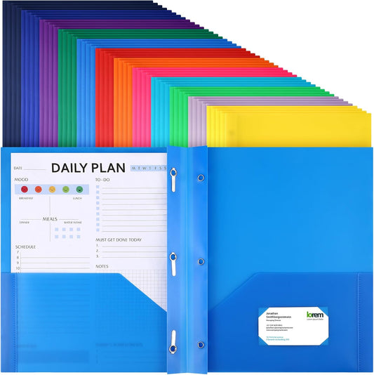Patelai 48 Pcs Plastic Folders with 2 Pockets and 3 Prongs Home Folders with Card Slot Letter Size Heavy Duty Report Covers for Back to School(Stylish Color,Classic)