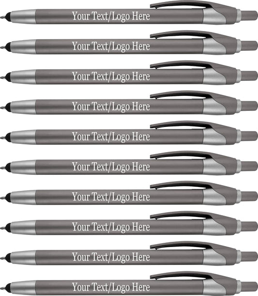 Personalized With your Custom Logo or Text Pens-Pack of 300- for Marketing, Parties, and Events, 2 in 1 Capacitive Stylus & Ballpoint Pen Compatible With Touchscreen Devices, Black Ink, Grey Pens