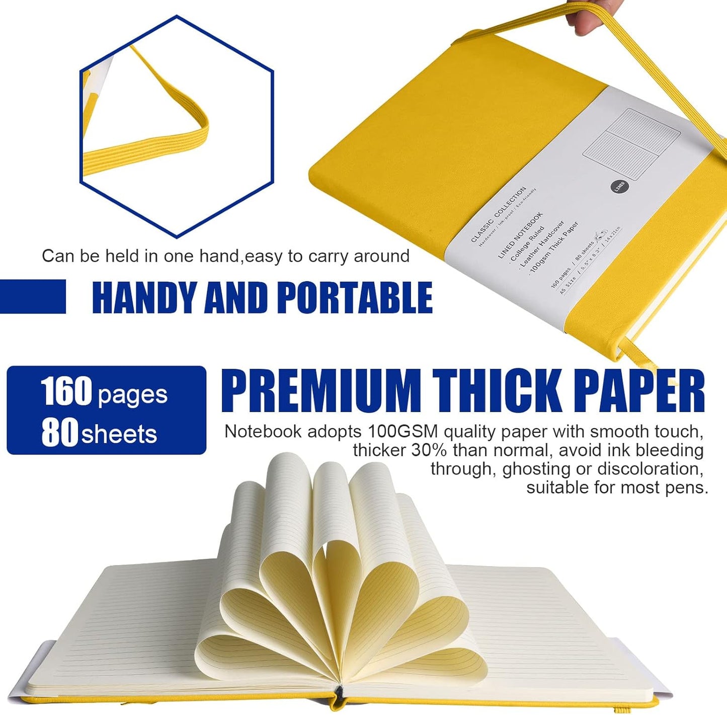 Lined Journal Notebook, (bright yellow), 160 Pages, Medium 5.7 inches x 8 inches - 100 gsm Thick Paper, Hardcover
