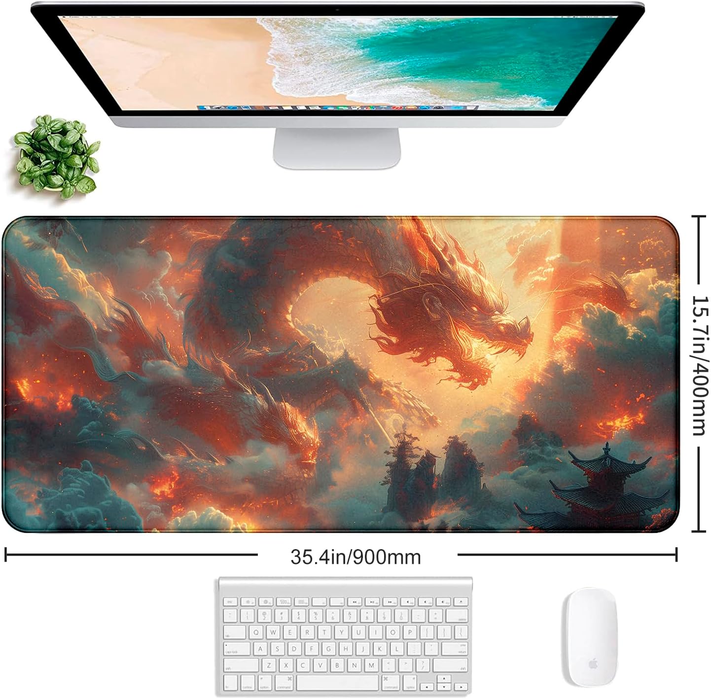 Super Sized Anime Dragon Mouse Pad, Office Cloud Dragon Teng Game Keyboard Pad, Extended Anti Slip Stitching Edge Computer Mouse Pad 35.4 x 15.7 Inches