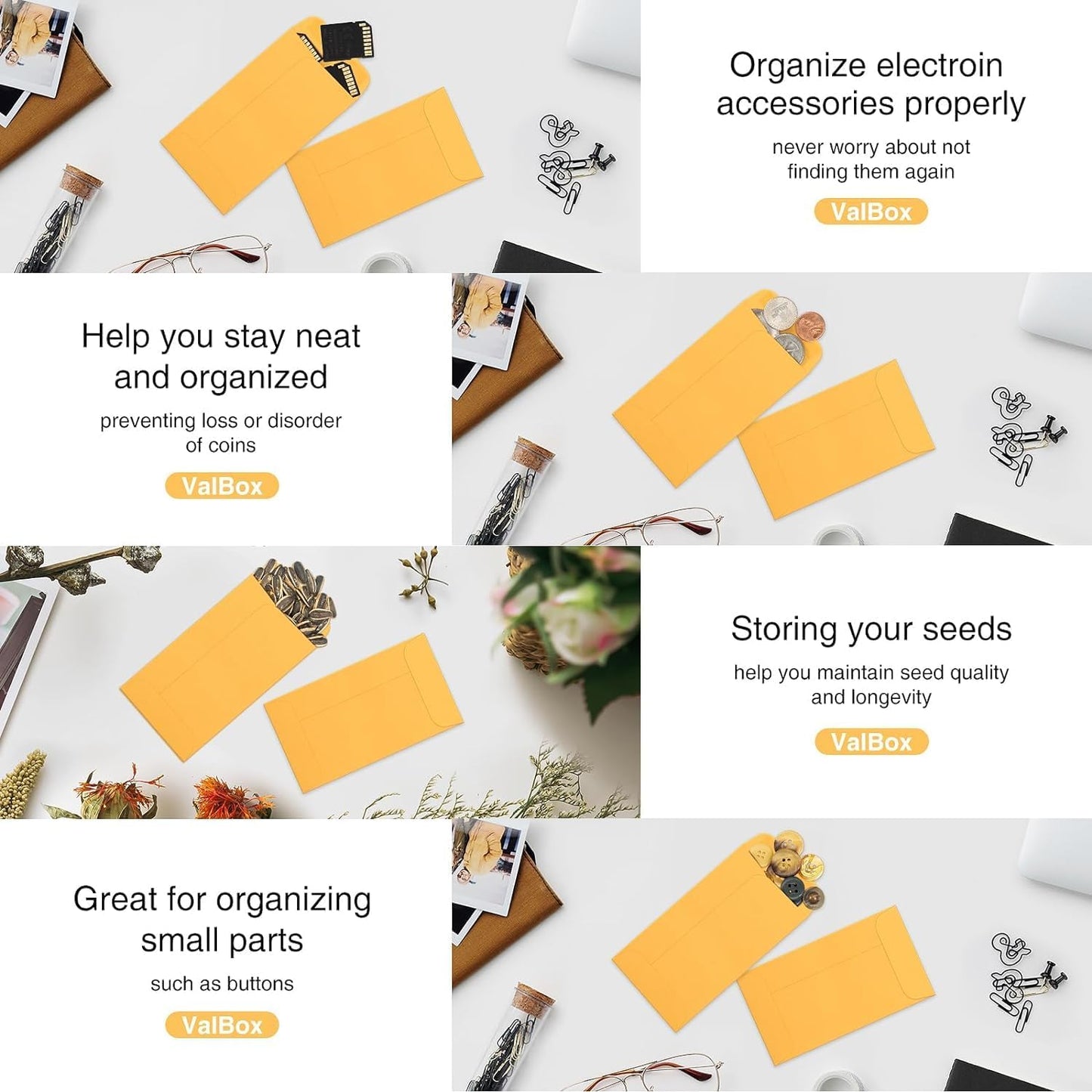 ValBox #7 Coin Envelopes 3.5x6.5 Seed Envelope with Gummed Flap for Home, Garden or Office Use, Brown Kraft Small Parts Envelopes 500 per Box