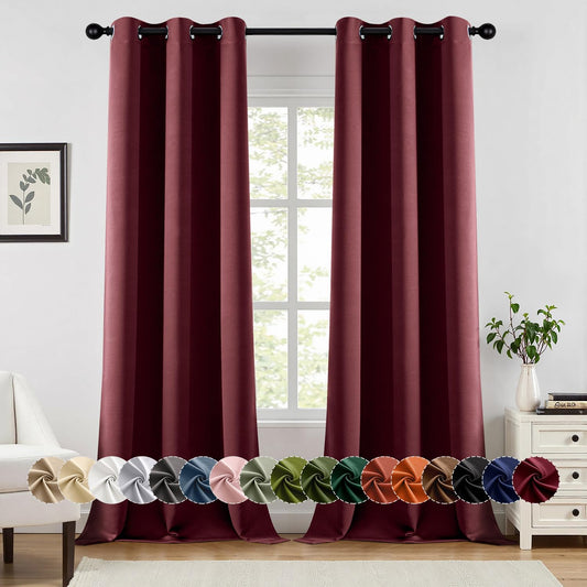 MIULEE Burgundy Red Blackout Curtains for Bedroom Living Room 90 Inches Long 2 Panels, Thermal Insulated Room Darkening Drapes Solid Grommet Top Noise Reduction Christmas Window Treatments 40x90 Inch