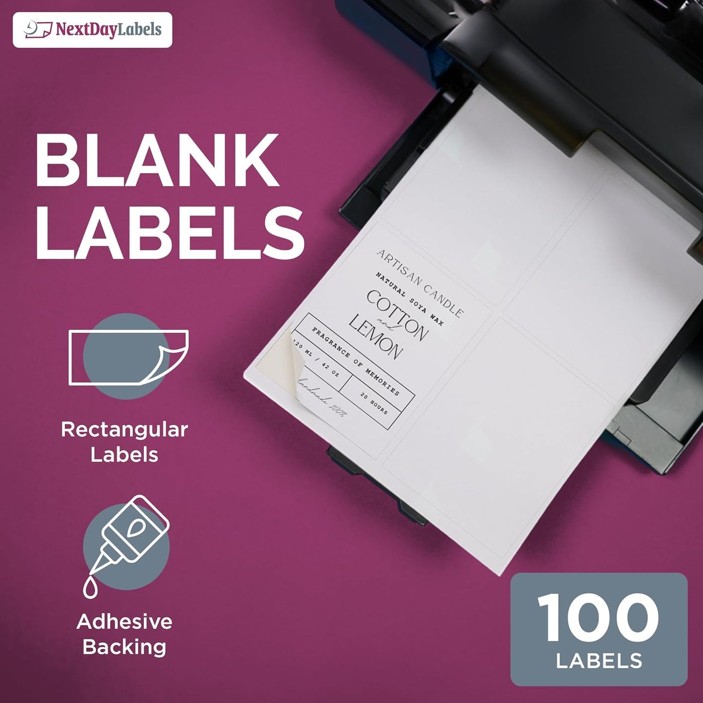 NextDayLabels – 4” x 5” Rectangular Sticker Labels for Printer - White Laser/Inkjet Printer Labels Return Address Labels Shipping Label Stickers (25 Sheets, 4 Per Sheet, 100 Labels)