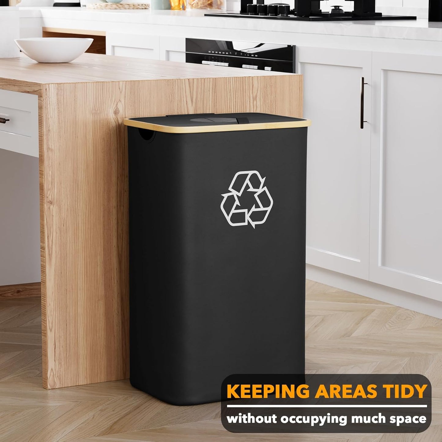 SpaceAid Recycling Bin for Kitchen 26 Gallon, 100L Recycle Bin with Lid and 2 Reusable Inner Bags, for Bottle Can Glass Plastic Stickers, Black
