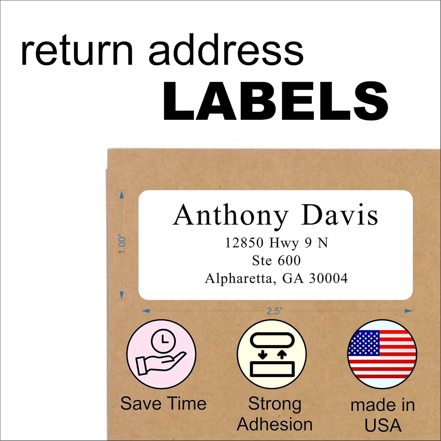 White Address Labels for Business - Personalized Return Address Labels, Custom Mailing Labels, Shipping Stickers for Envelopes and Packages (Serif Font)