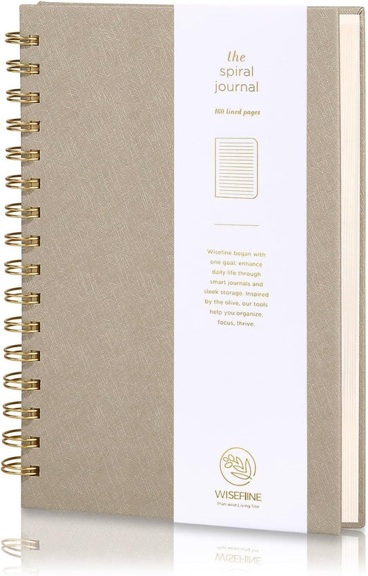 Spiral Journal Notebook with 160 Lined Pages – Hardcover Writing Journal with Gold Twin-Wire Binding, A5 College Ruled Notebooks for Work, School, Travel, Diary, Gift for Women & Men Khaki