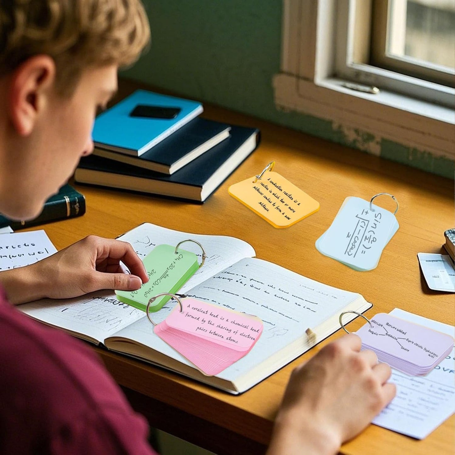 Koogel 250PCS Colored Index Cards with Rings, Flash Cards for Back to School, 2.2 x 3.5 inch Portable Notecard with Cover for Studying Vocabulary Words Memory Nursing Note Taking Classroom College