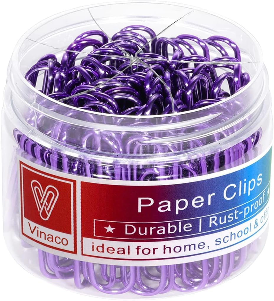 Vinaco Purple Paper Clips, 400PCS Medium & Jumbo (1.3 & 2 inch) Durable, Rustproof Coated Paper Clips for Office & School Document Organizing