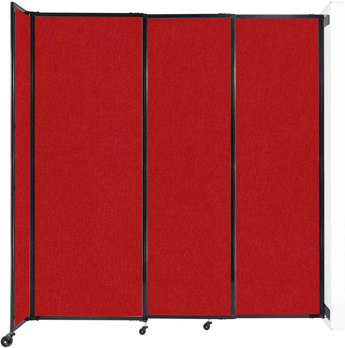 Wall-Mounted Sliding StraightWall Room Divider | Adjustable Widths | Locking Wheels | Room Separator | Up to 7'2" Wide x 7'6" Tall Red Fabric Panels