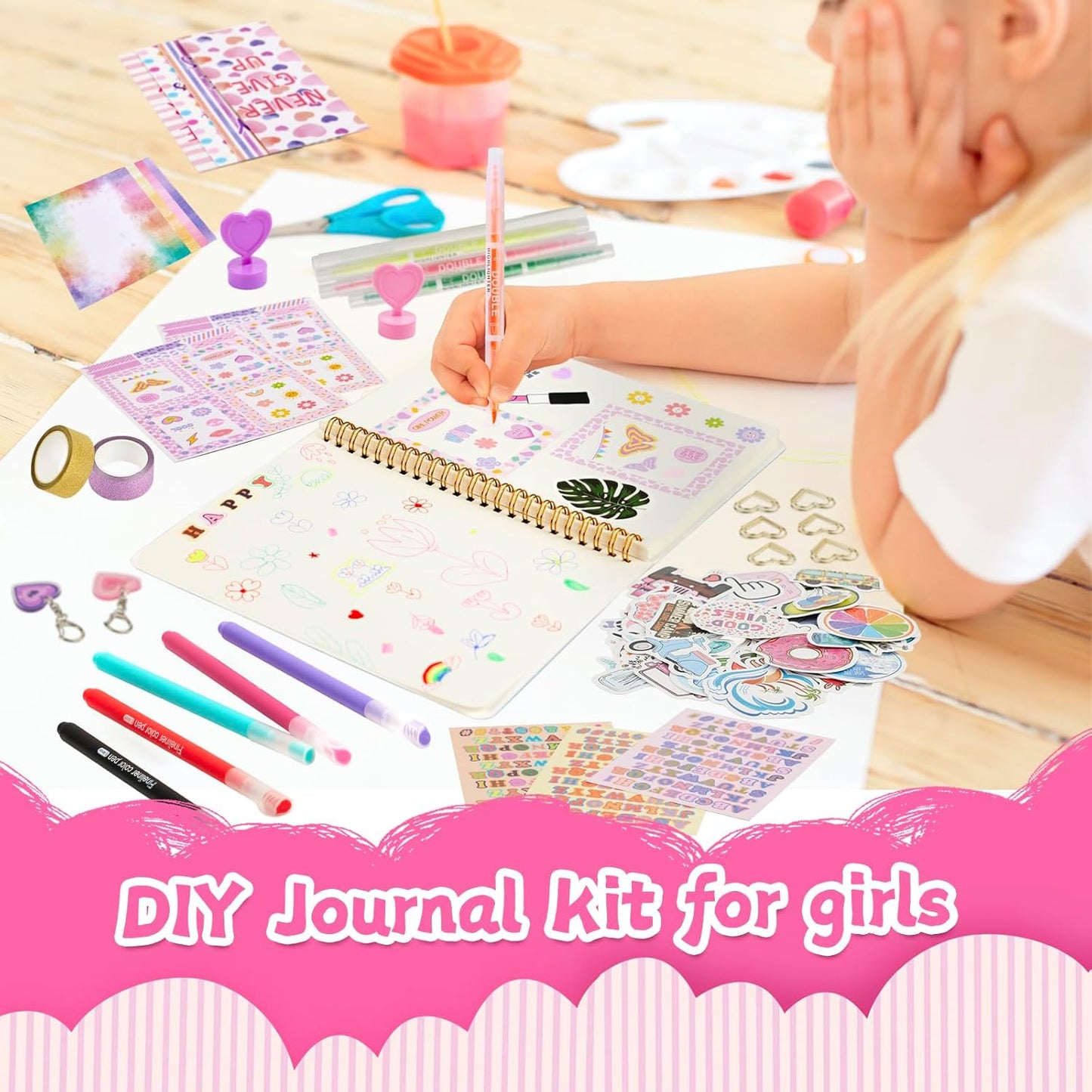 2 PC DIY Journal Kit for Girls Age 8-14, DIY Journal Set for Teen Girl,Christmas|Birthday Gift for 8 9 10 11 12 13 14 Year Old Girl Ideas, Stationery|Scrapbook|Diary Art Crafts Supplies Toy Set