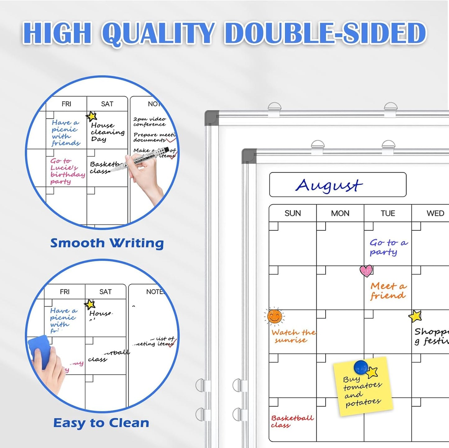 Monthly Calendar Dry Erase Whiteboard for Wall, 30" x 20" Double-Sided Large Calendar White Board, Magnetic Portable Hanging Board for Office, Home, School