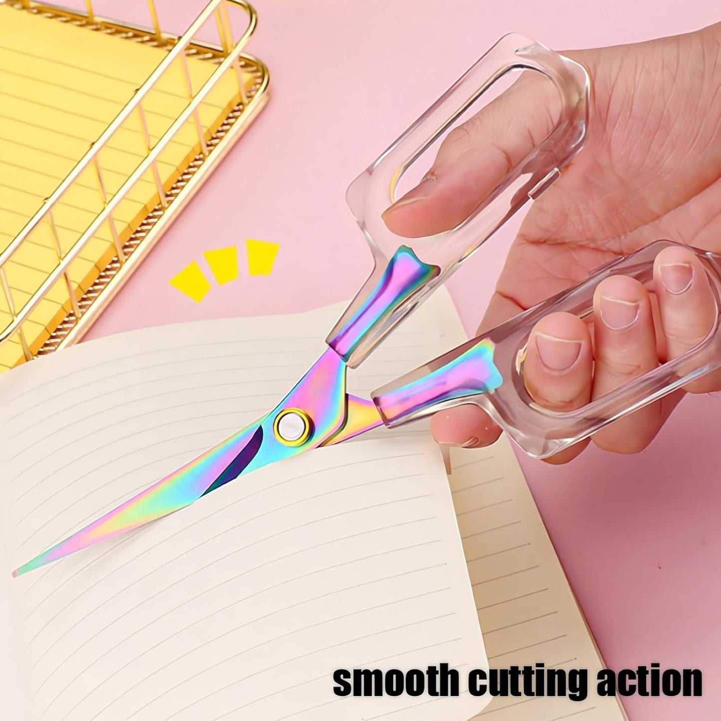 Jasni 6.5 inch Transparent office School scissors Comfort-Grip stainless steel Sharp student handmade household rust resistant non adhesive Craft Sewing scissors (6.5 Inch)