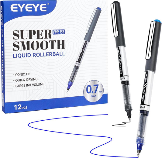 EYEYE Rollerball Pens 0.7mm, 6 Black 6 Blue Medium Point Roller Ball Pen Quick Dry, Liquid Ink Pens Fine Point Smooth Writing Pen for Journaling, Note Taking, Office, School Supplies