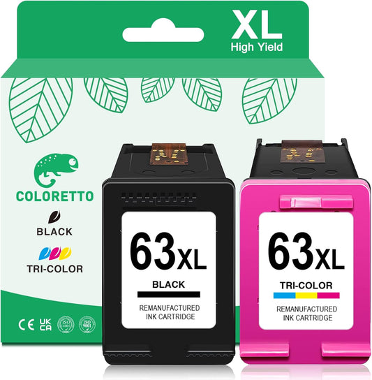 COLORETTO 63XL Ink Cartridges Black and Color for HP Ink 63 Work with Officejet 4650 3830 5255 5258 4655 Envy 4512 4520 4516 Deskjet 1112 3630 for HP 63XL Ink Cartridges Combo Pack HP63 Replacement