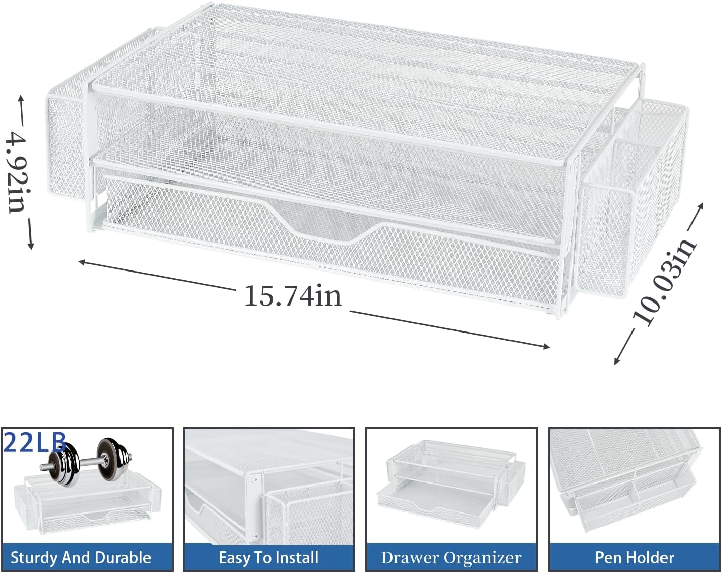 AUPSEN Computer Monitor Stands Riser，2-Tier Desk Organizers and Accessories, Office Desk Accessories Organizer with Drawers and 2 Pen Holder for Office Supplies (White)