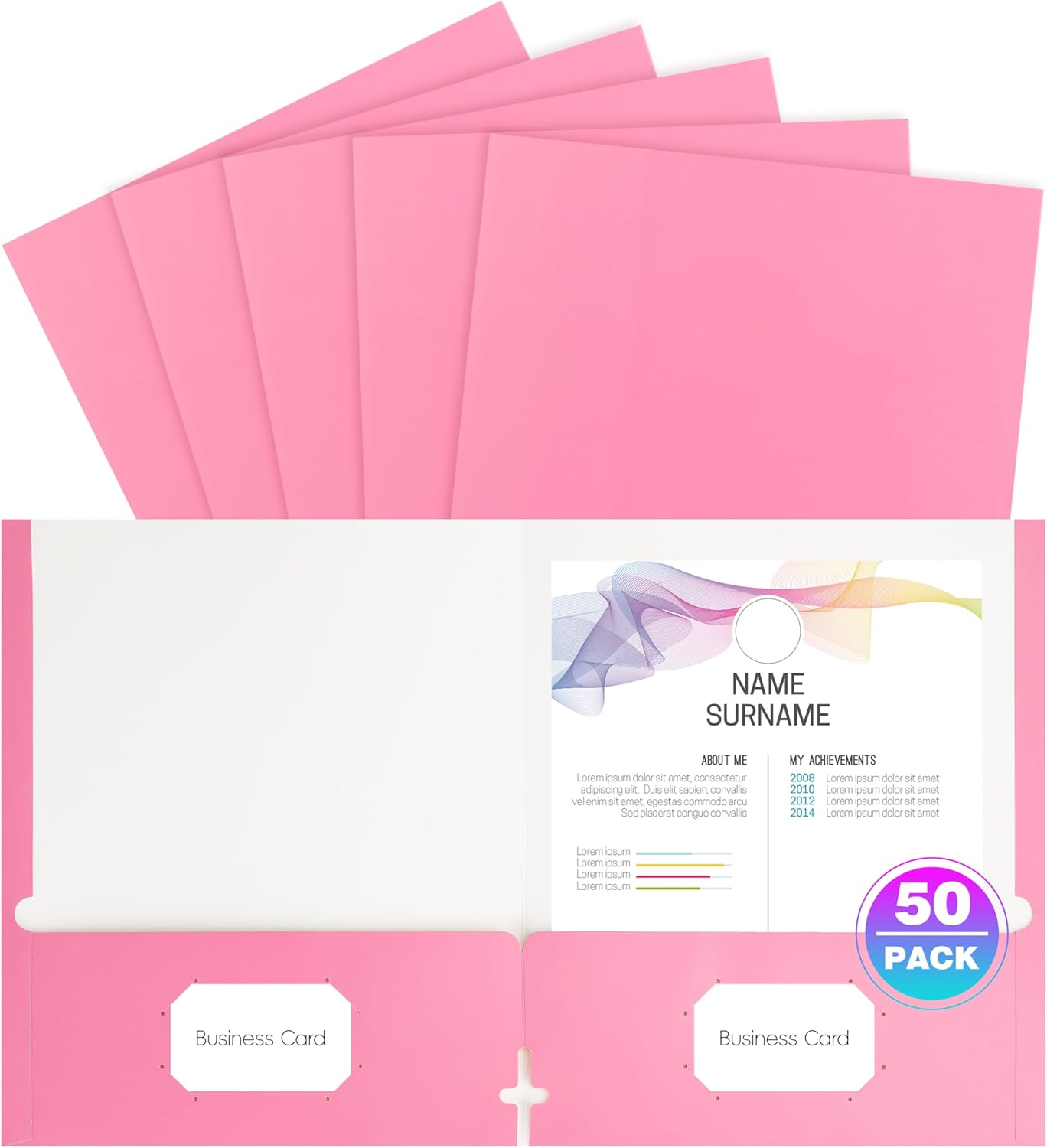 50 Pack Folders with Pockets, Pocket Folders Fit Letter Size Paper, with Business Card Slot, 2-Pocket Folder for School Office Home Business