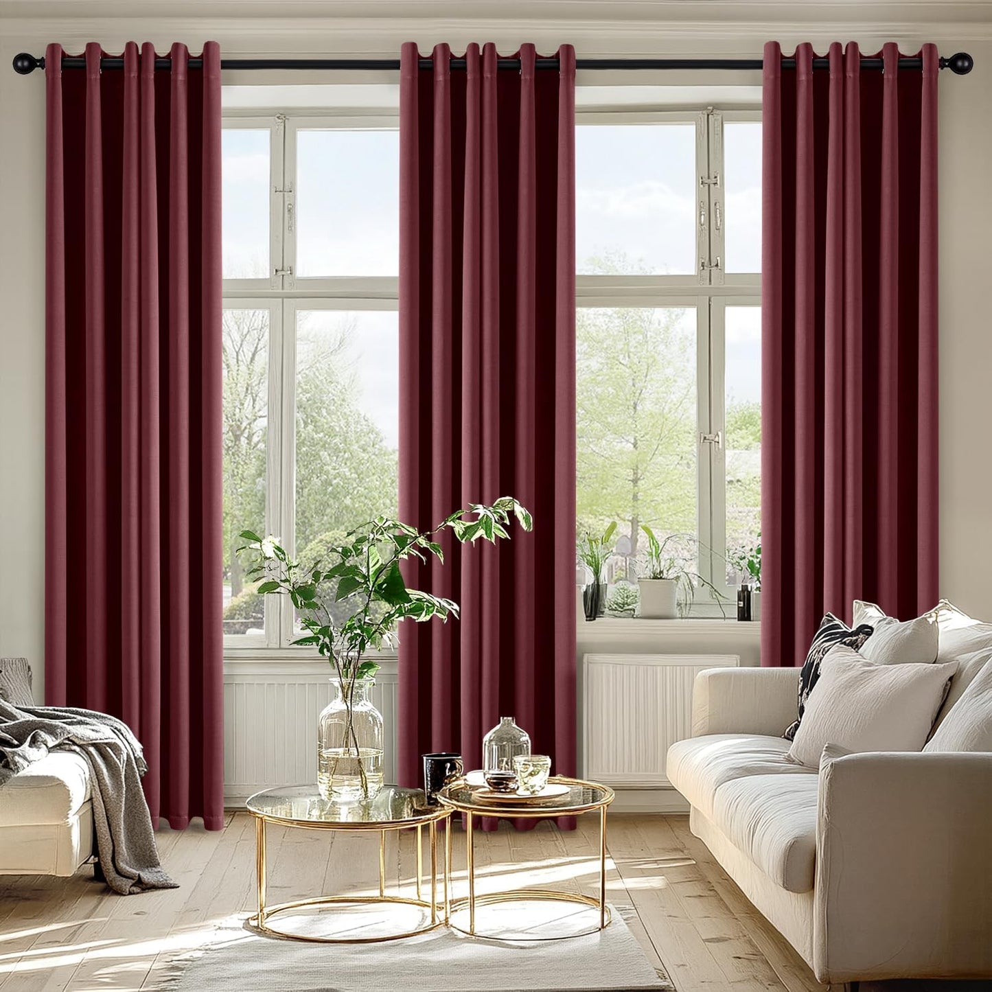MIULEE Burgundy Red Blackout Curtains for Bedroom Living Room 72 Inches Long 2 Panels, Thermal Insulated Drapes Solid Grommet Top Noise Reduction Christmas Window Treatments W40 x L72 Inch
